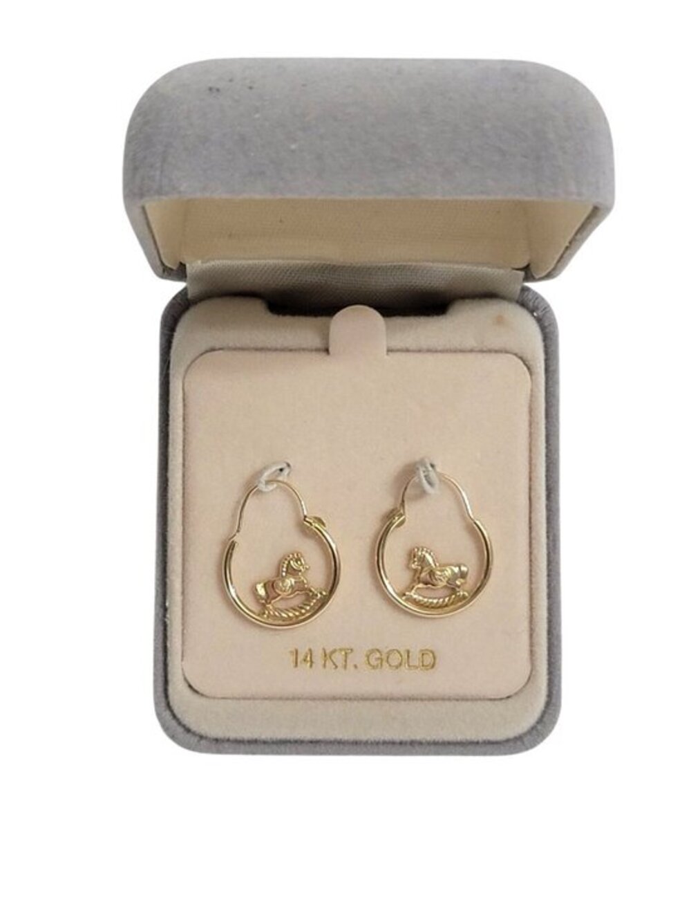 Vintage Rocking Horse 14k Yellow Gold Hoop Earrings Pierced